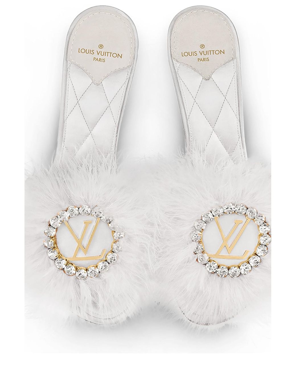 Louis Vuitton 2018 Blanc White Marabou Feather LV Marilyn Mules sz