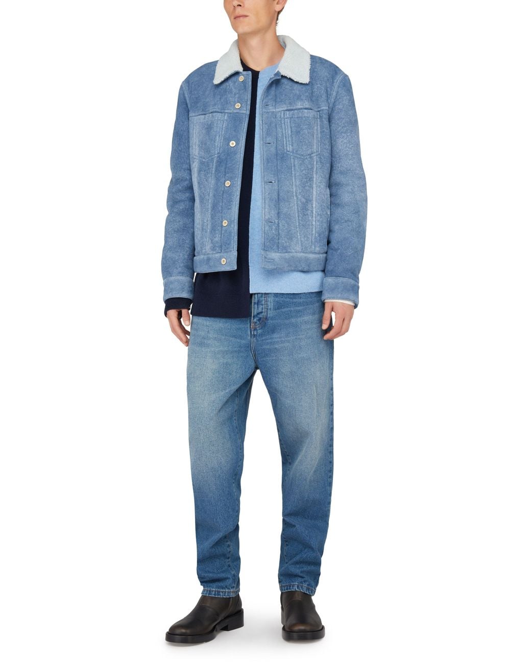 Loewe Blue Denim Jacket With Shearling Collar for men