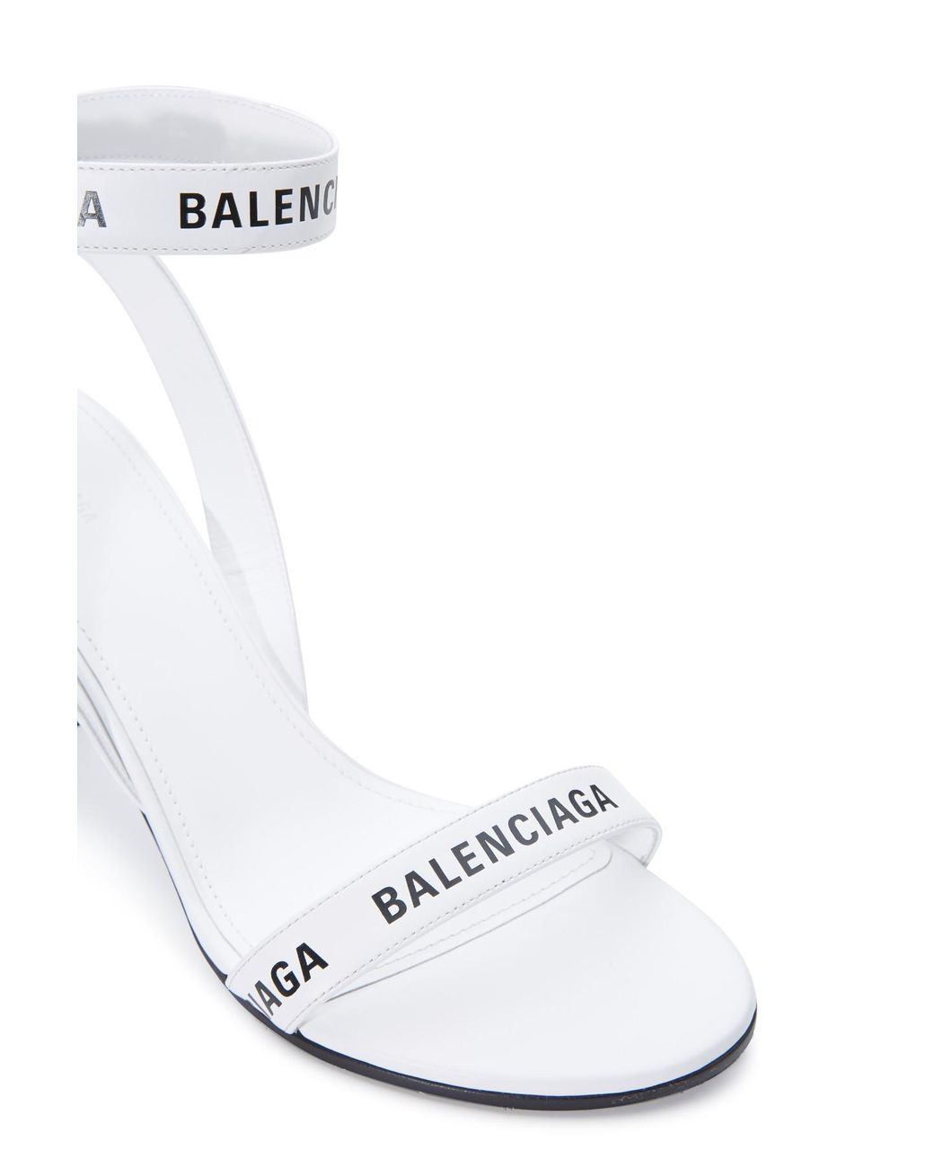 Balenciaga Block Heel Logo Print Sandals in White Lyst