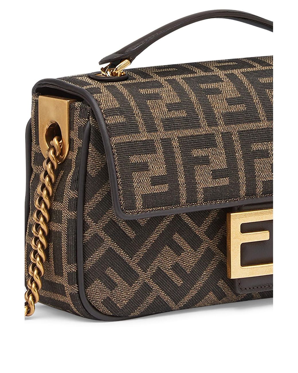 Fendi Baguette Pouch with Chain In FF Motif Fabric Brown