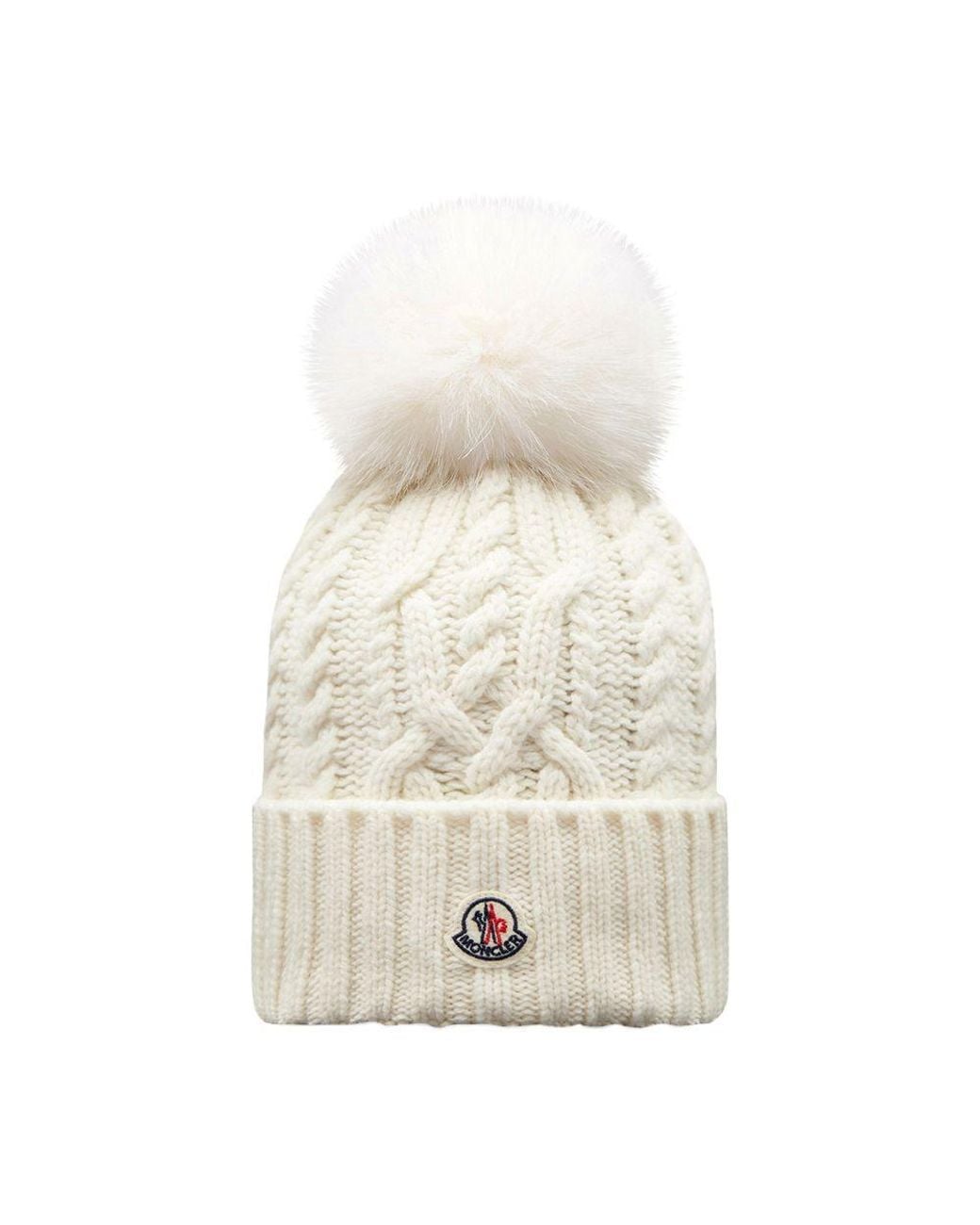 Moncler White Pom Pom Hat With Logo