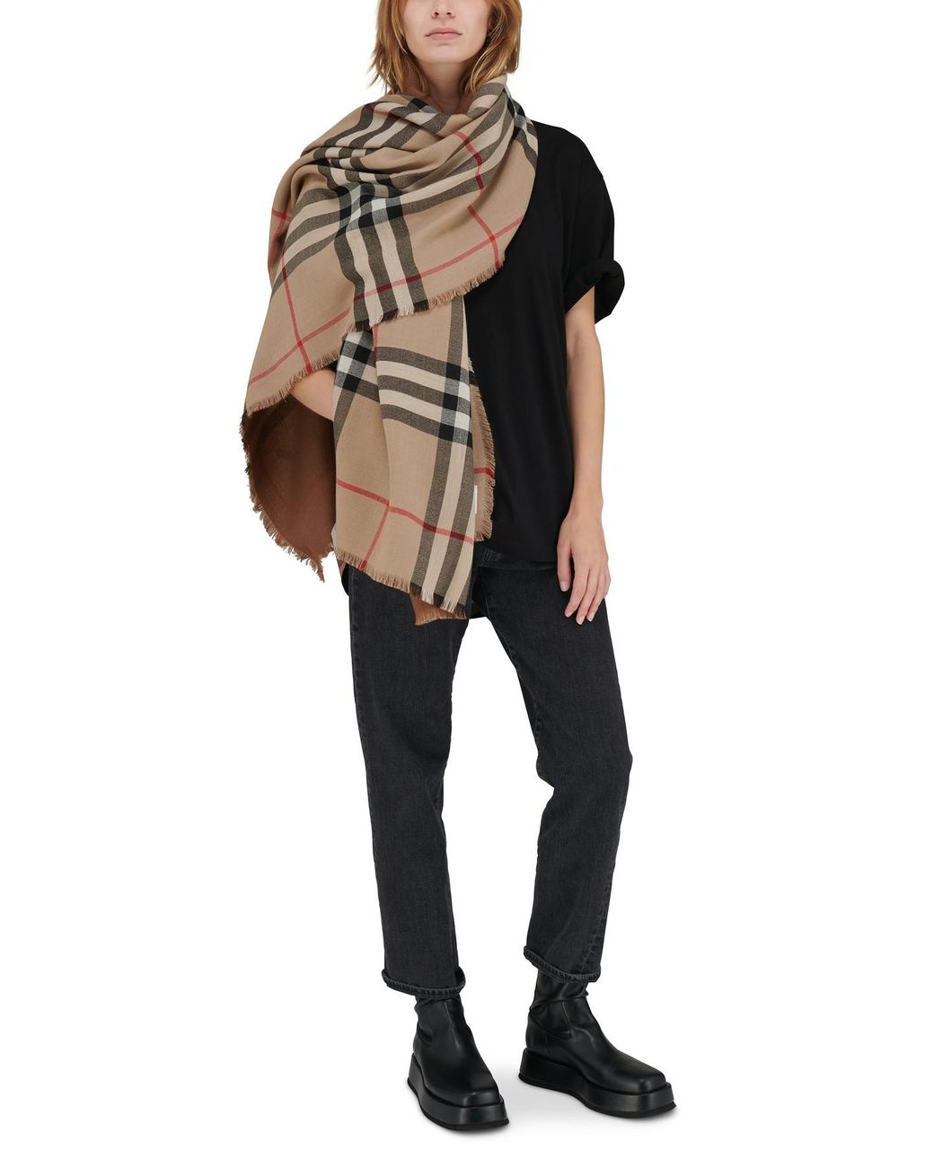 reversible check cashmere scarf