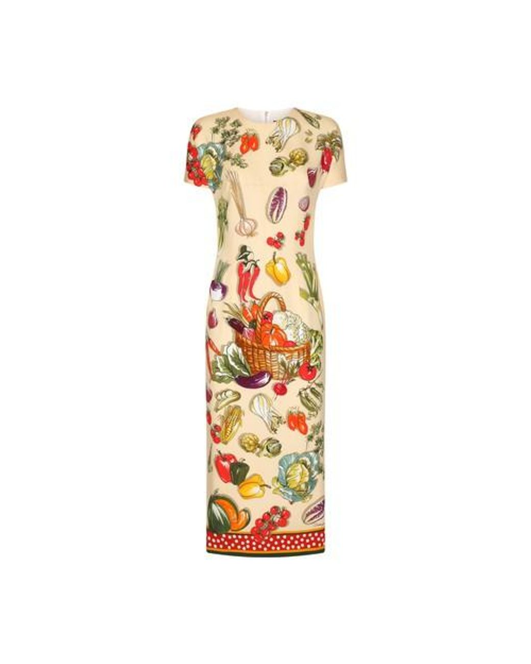 Dolce & Gabbana Vegetable-print Charmeuse Midi Dress in Metallic | Lyst UK
