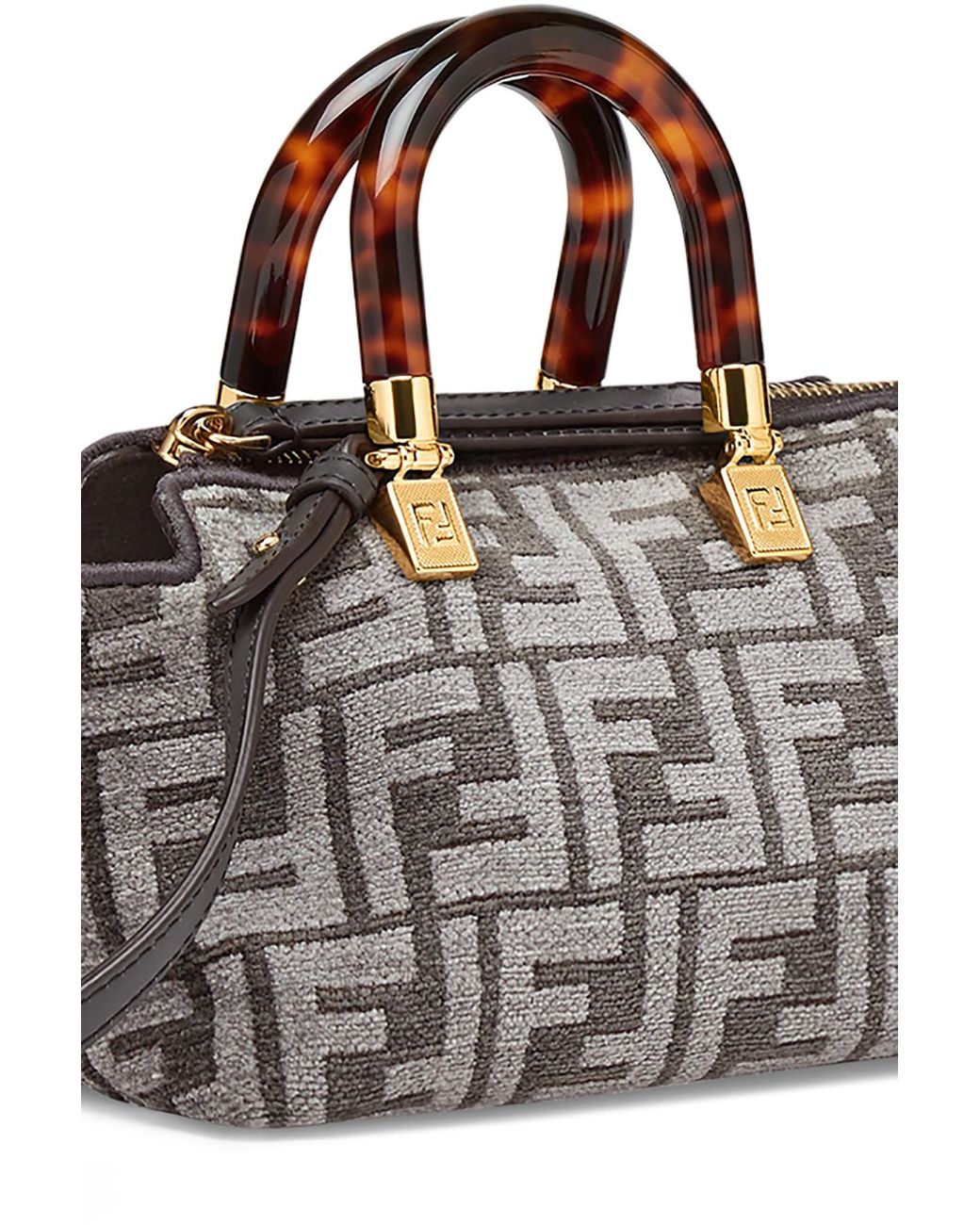 By The Way Mini - Small Boston bag in dark grey tapestry fabric