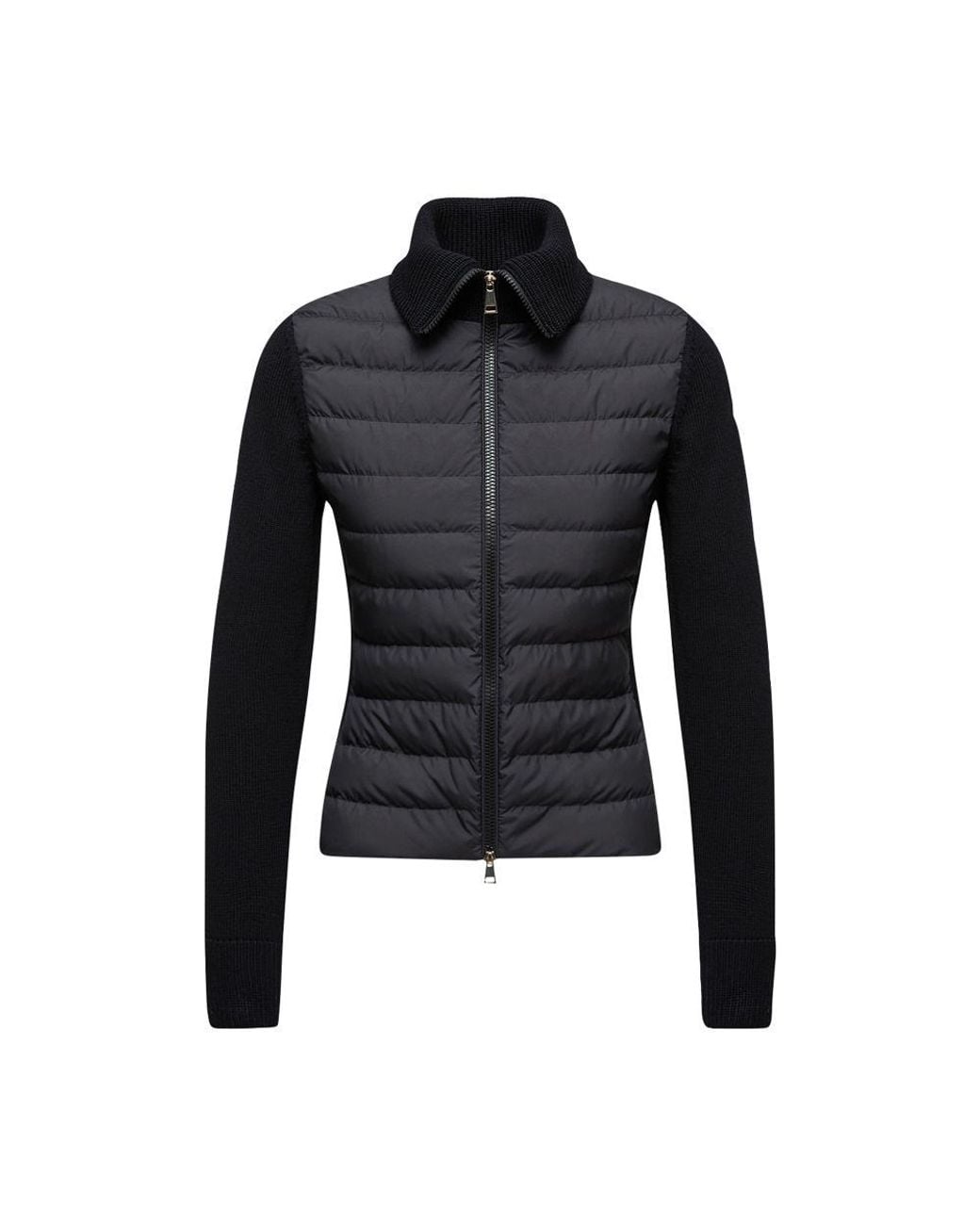 Moncler Black Bi-Material Zip-Up Jacket