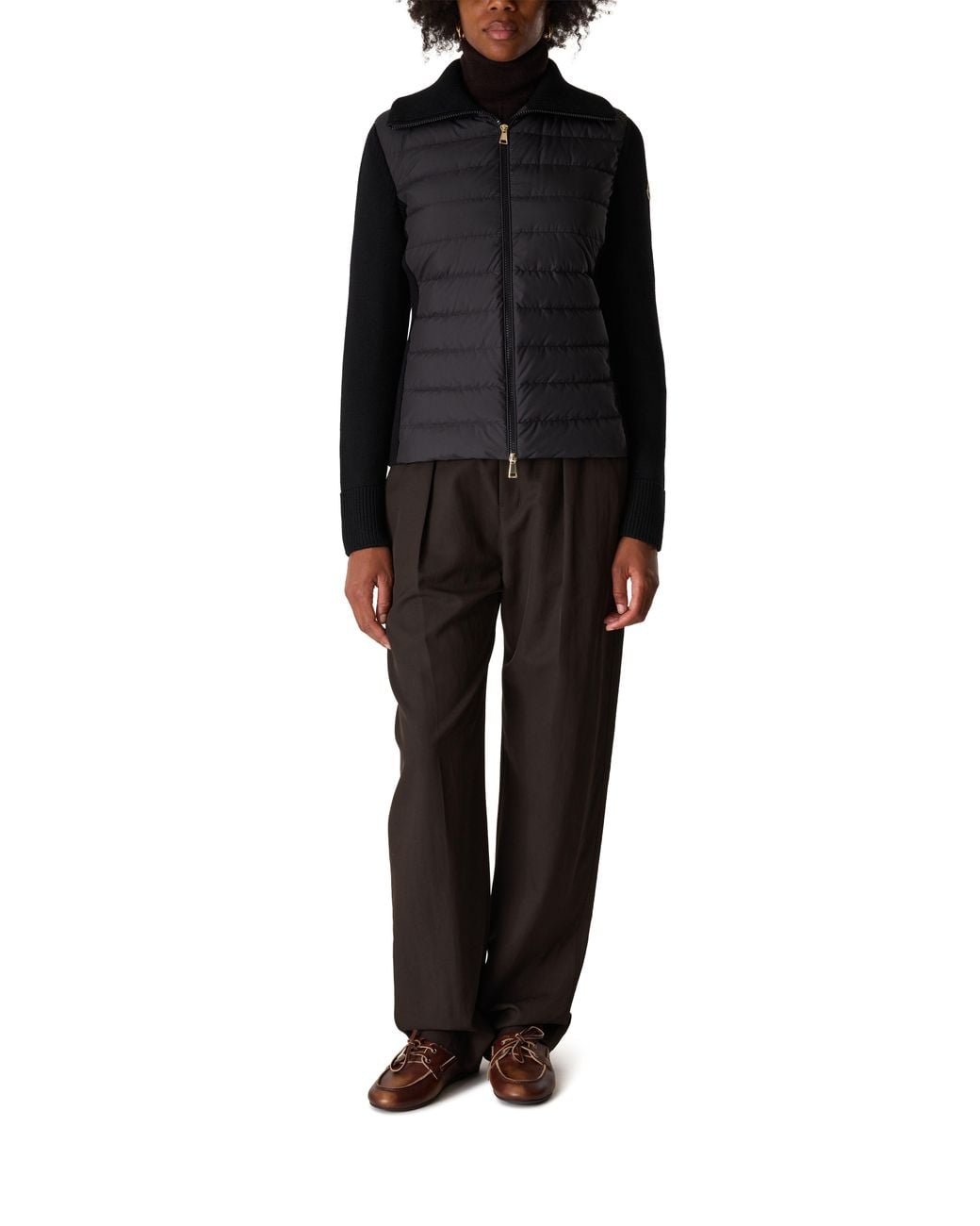 Moncler Black Bi-Material Zip-Up Jacket