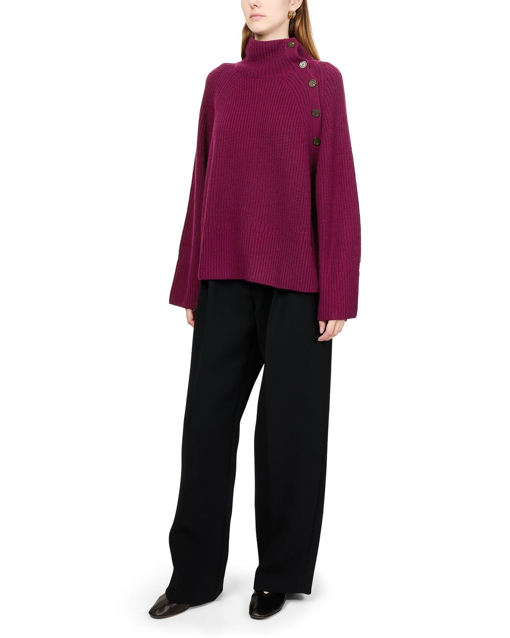 Bompard Purple Cashmere High Neck Sweater Buttoned