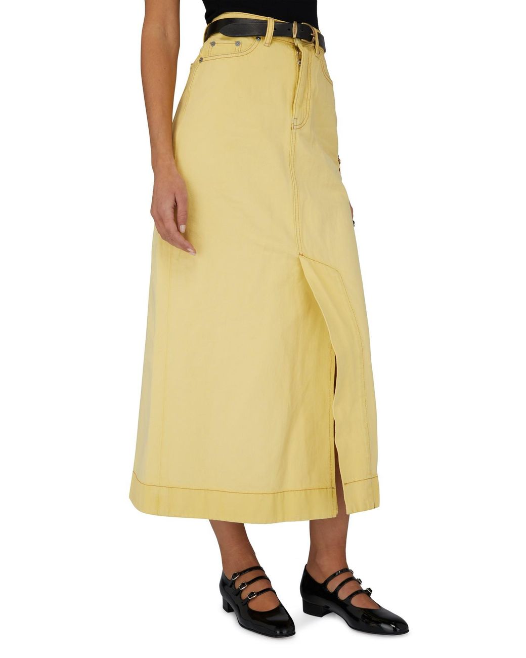 Ganni Denim Midi Skirt in Yellow | Lyst