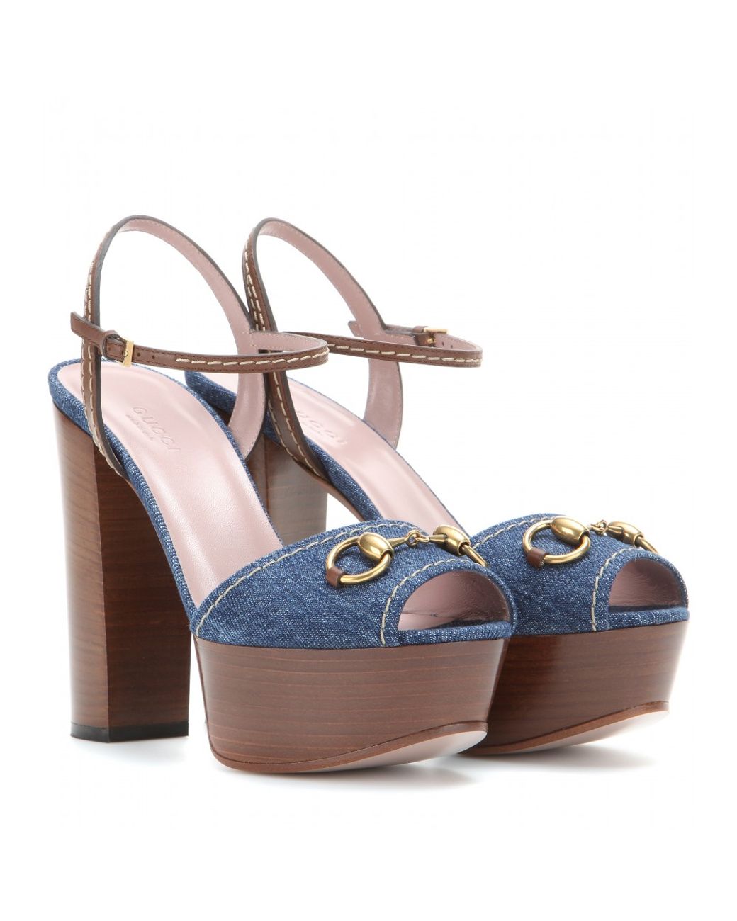 Gucci Denim And Leather Platform Sandals in Blue Lyst