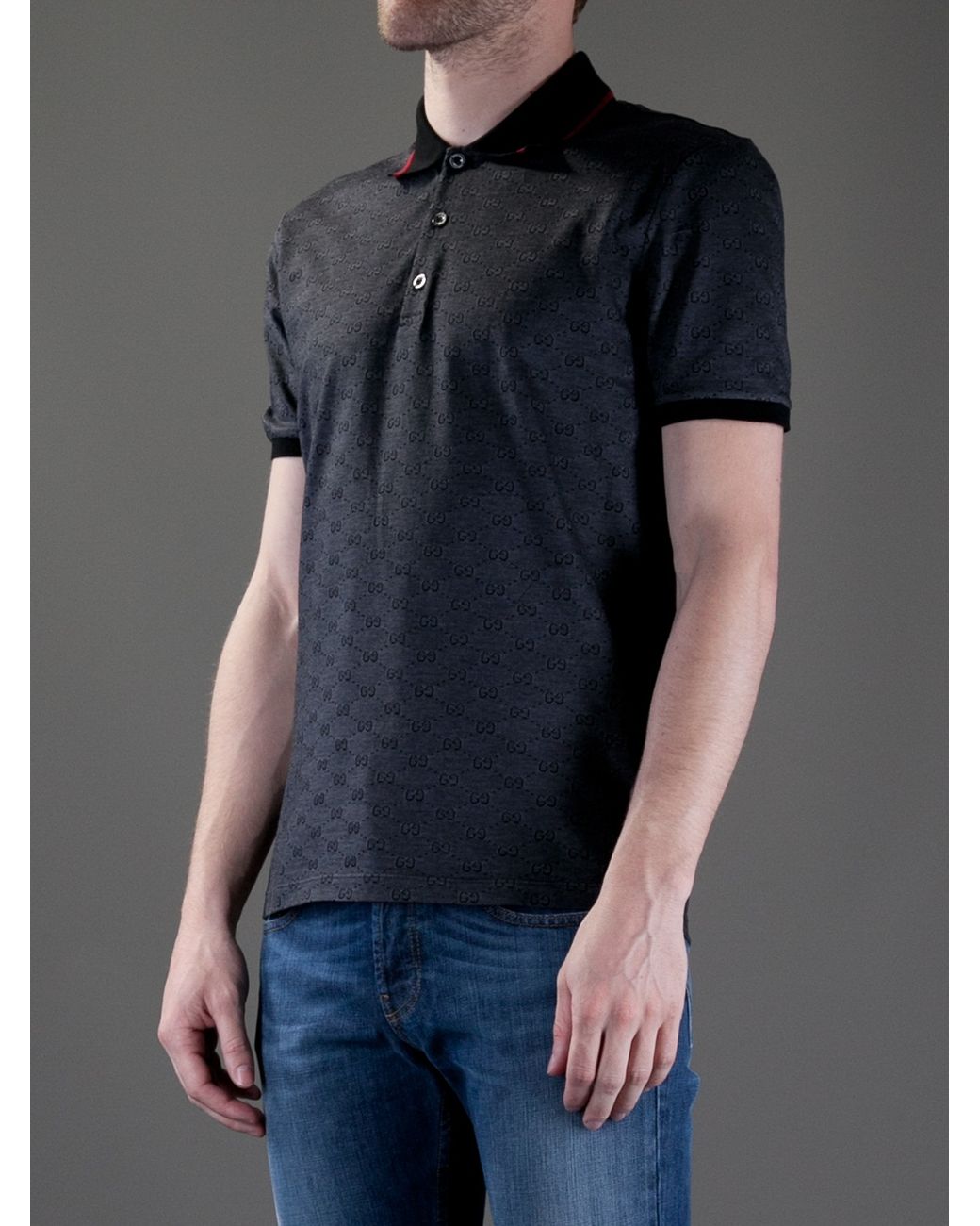 Gucci Monogram Polo Shirt in Black for Men | Lyst