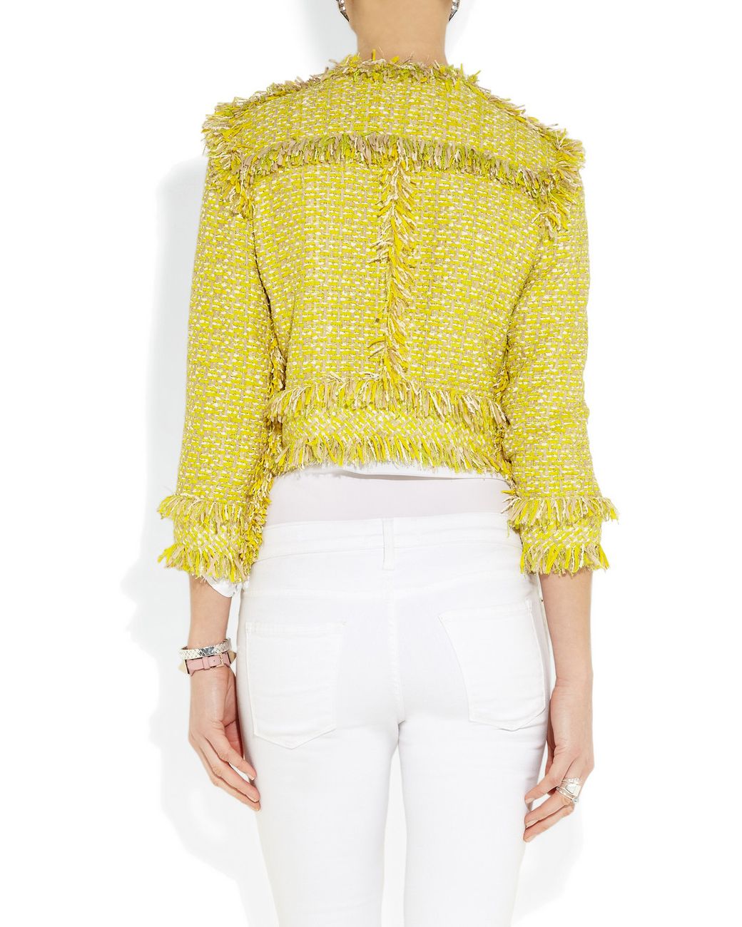 Lanvin Frayed Tweed Jacket in Yellow | Lyst