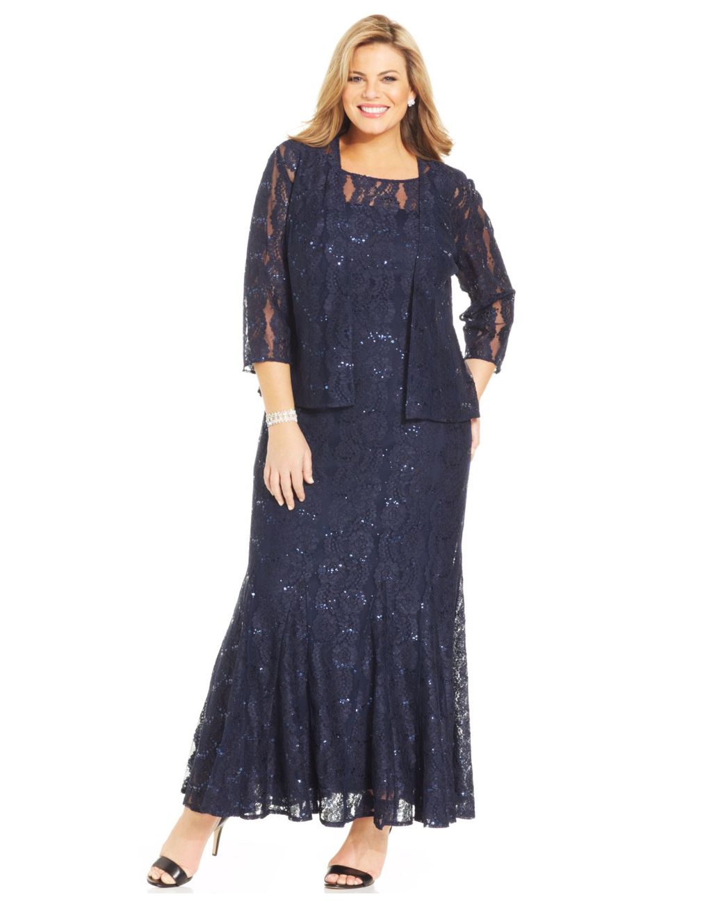 Alex Evenings Plus Size Sequin Lace Gown And Jacket in Blue | Lyst