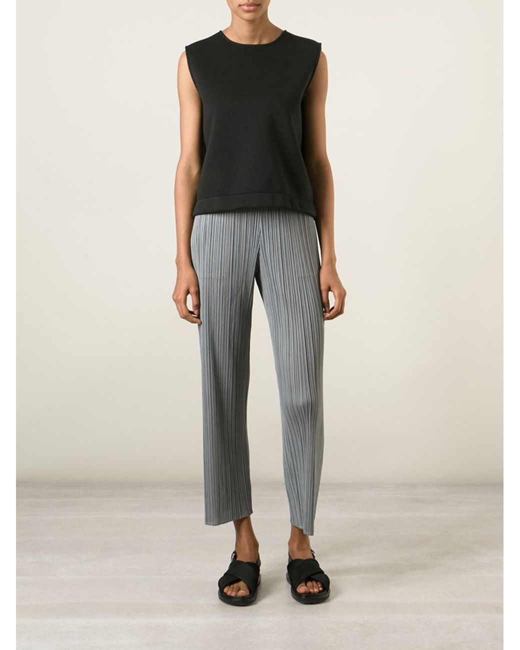 Black Oval Trousers by Pleats Please Issey Miyake on Sale