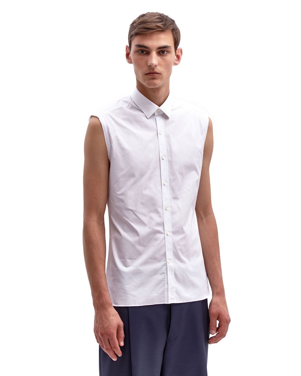 Lanvin Mens Sleeveless Raw Edge Cotton Shirt in White for Men | Lyst