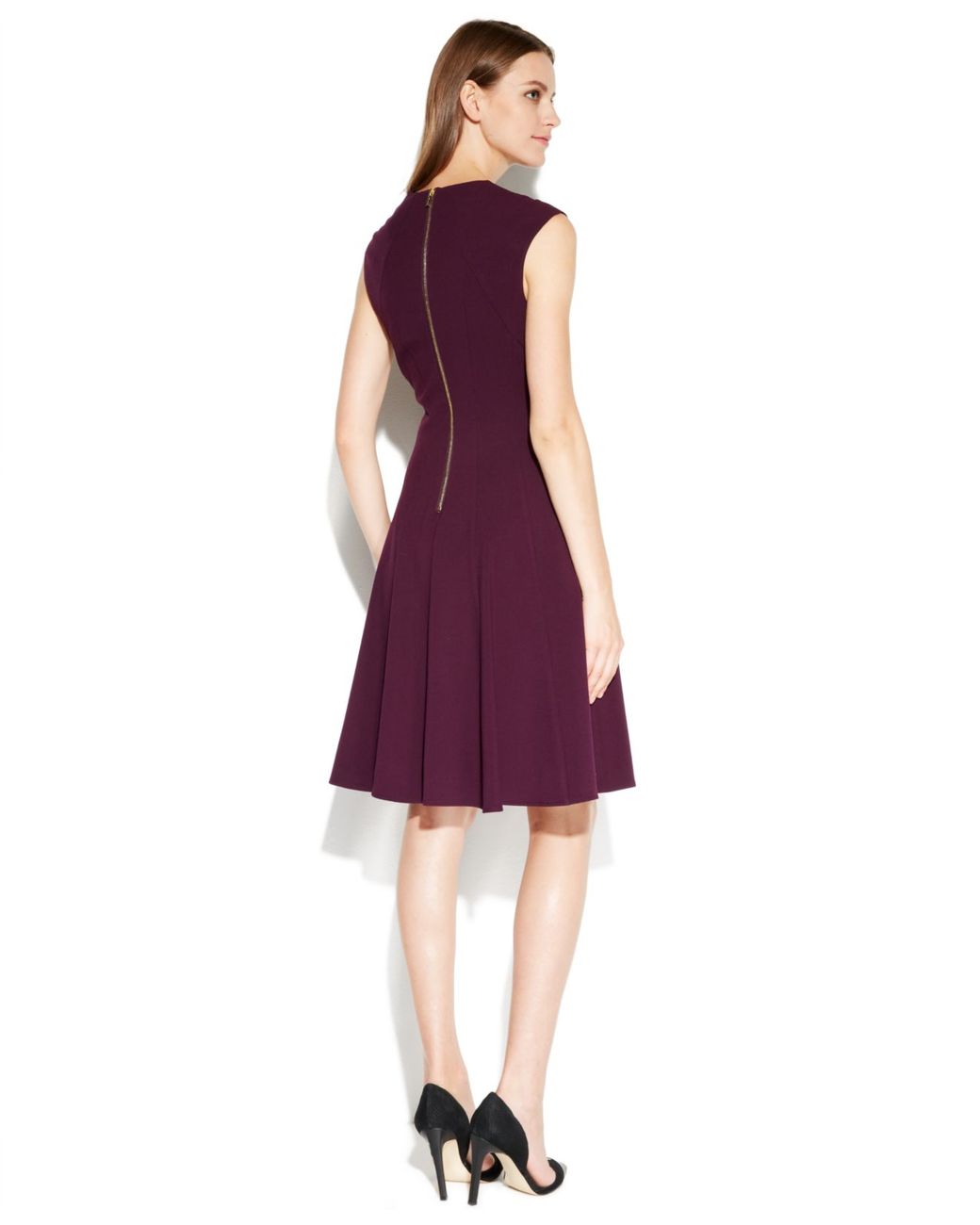 Calvin Klein Cap-Sleeve Fit & Flare Dress in Purple | Lyst