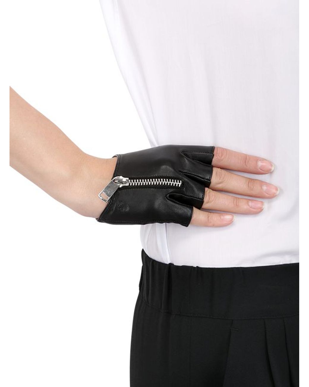 Black Leather Fingerless Gloves