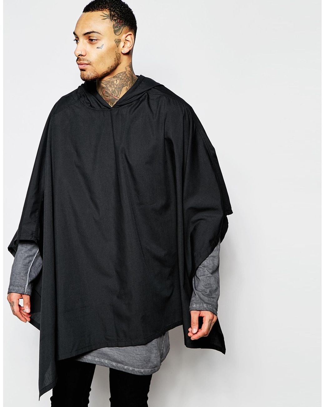 ASOS Synthetic Hooded Poncho in Black for Men | Lyst