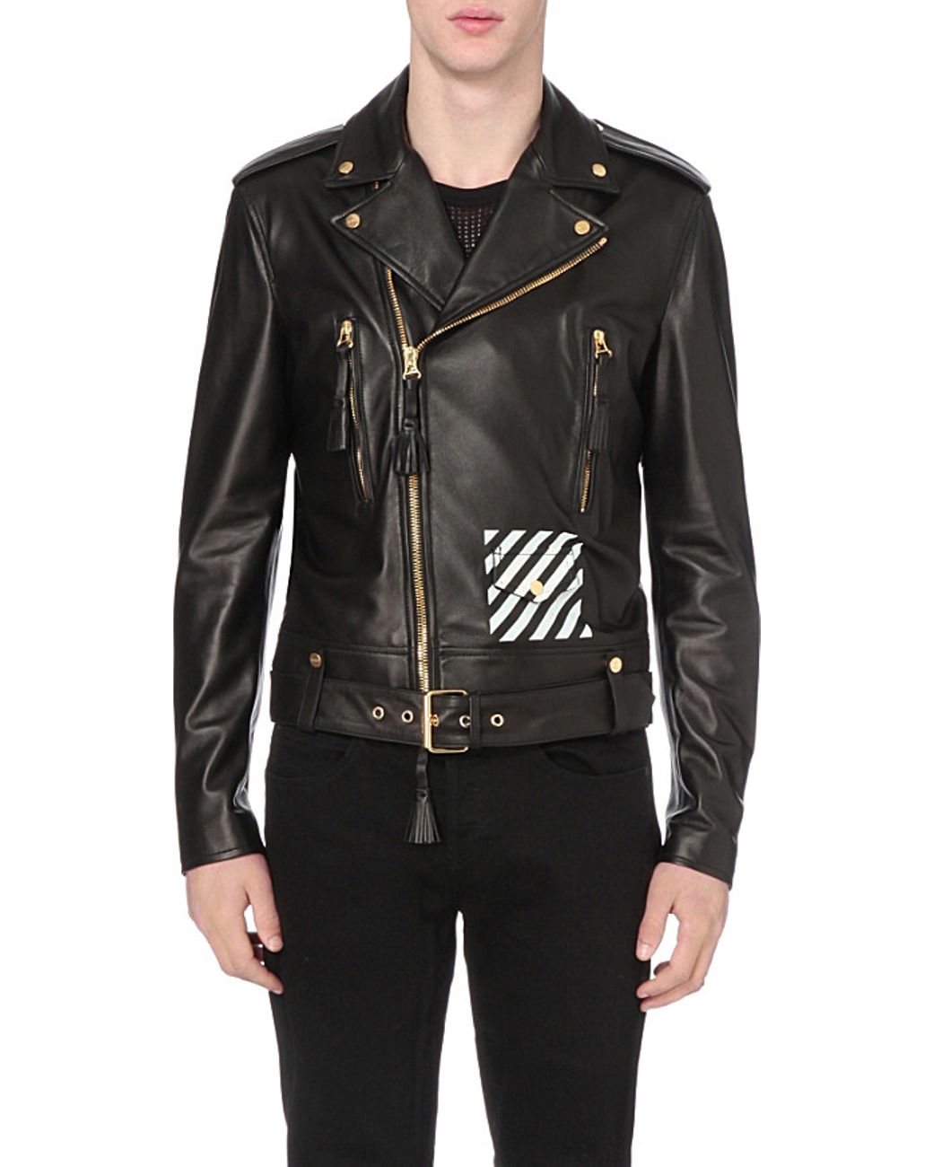 Leather jacket Off-White Black size S International in Leather