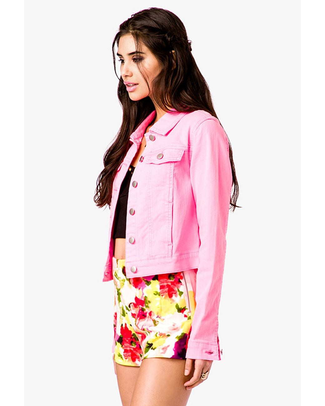 Neon Denim Jacket in Neon Pink 