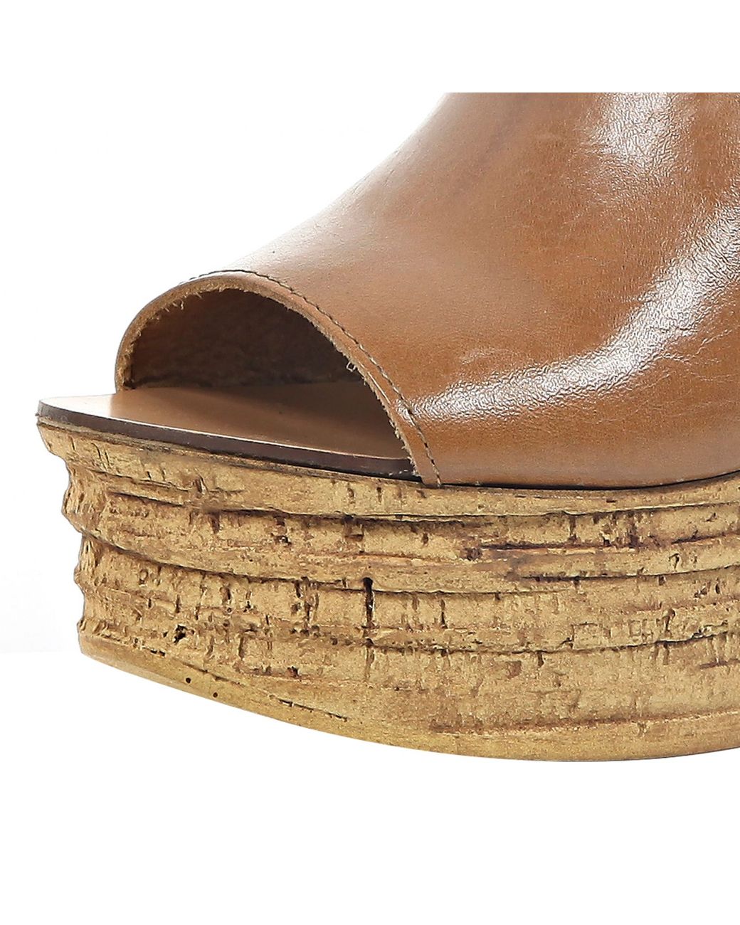 River Island Tan Leather Cork Heel Mule Wedges in Brown | Lyst UK