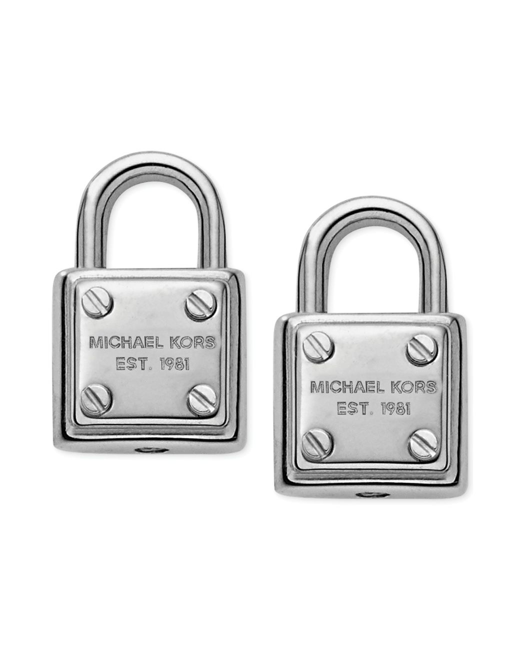 Michael Kors Silvertone Logo Padlock Stud Earrings in Metallic | Lyst