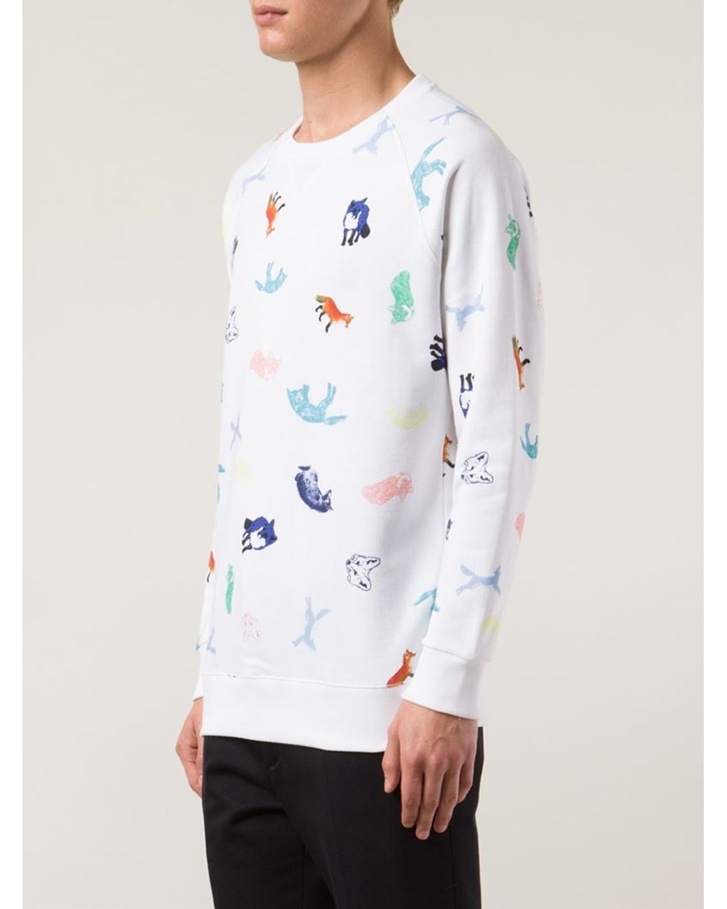 Maison Kitsuné All Over Childish Sweatshirt in White for Men | Lyst