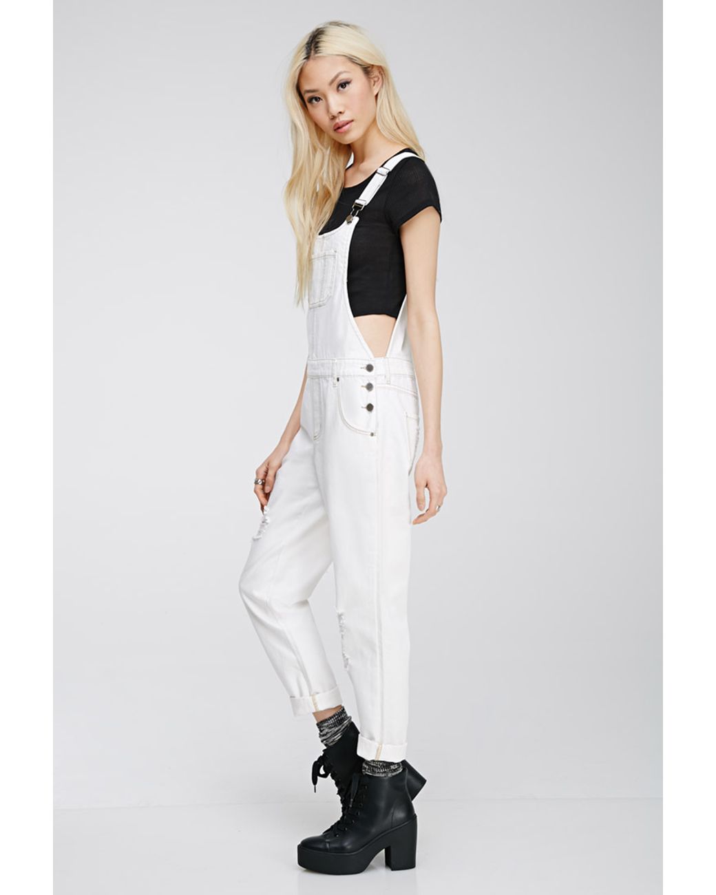 Forever 21 Distressed Bib Overalls in 