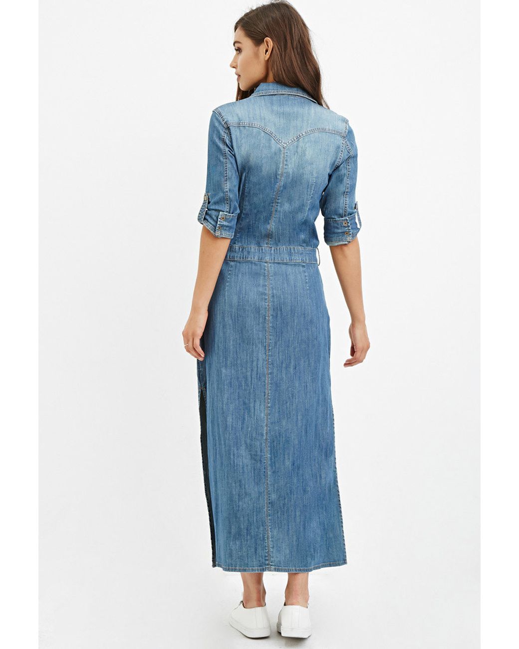 Forever 21 Denim Maxi Shirt Dress in 