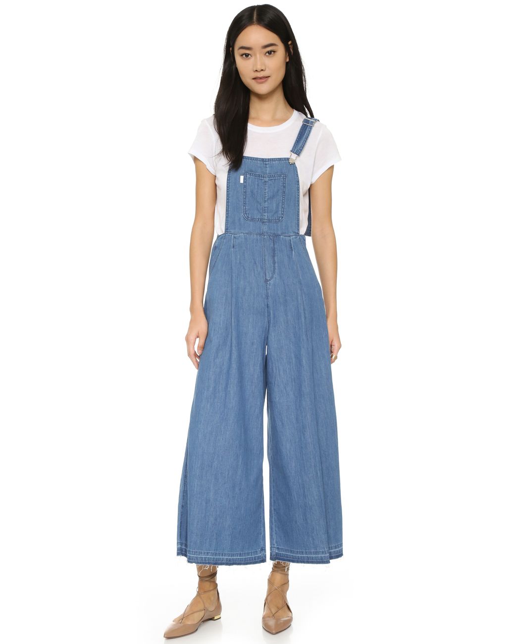 SJYP Wide Leg Overalls in Blue Lyst