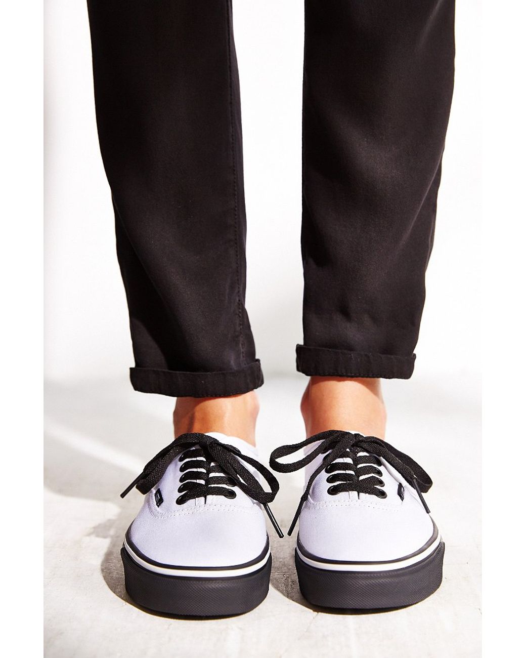 Vans Authentic Black Sole Sneaker in White | Lyst