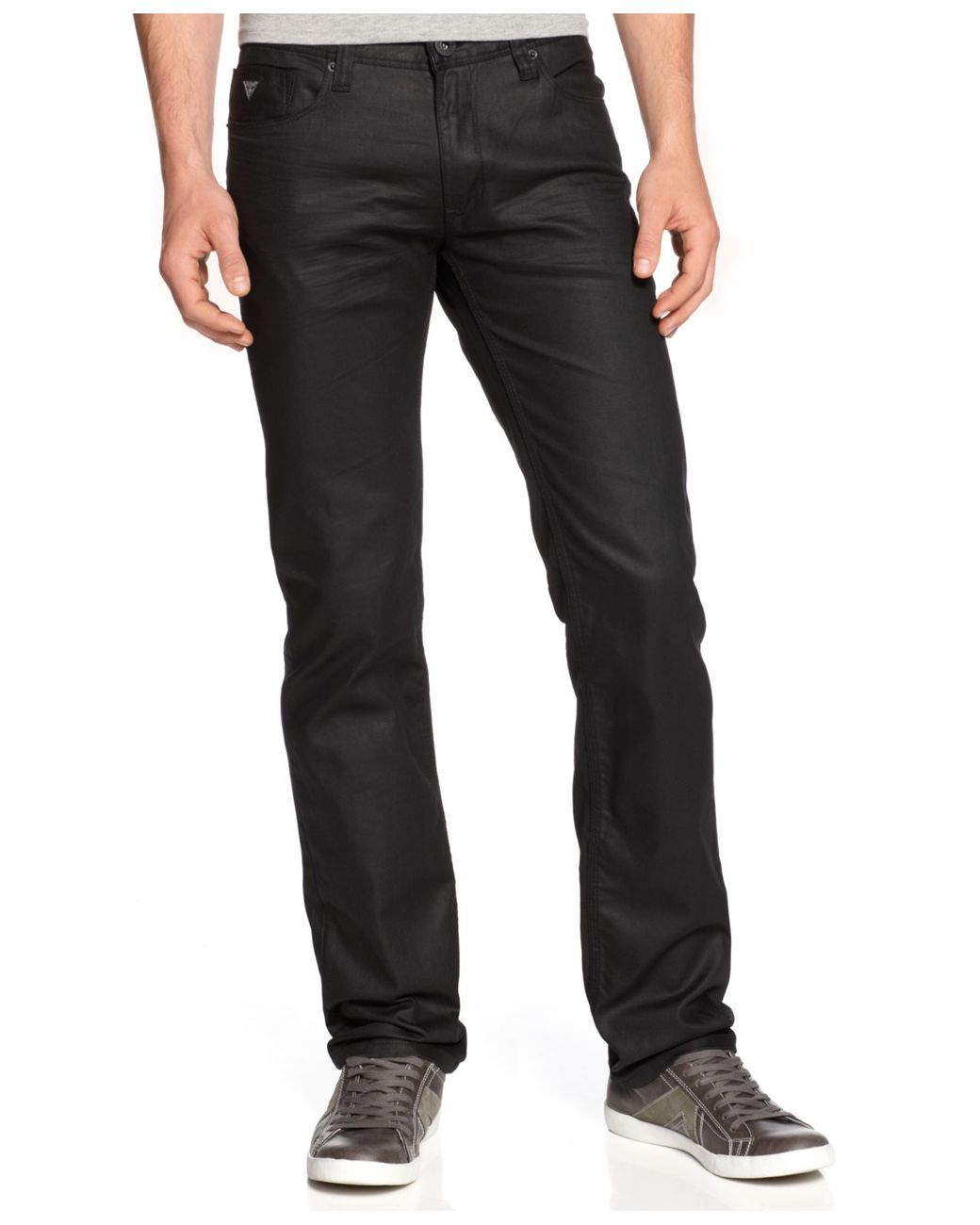 Guess Lincoln Coated Black Wash Slim Straight Jeans for Men | Lyst