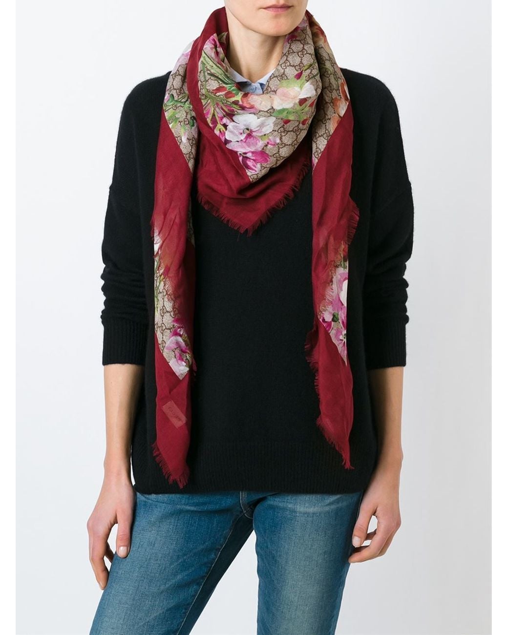 Gucci Silk Modal Scarf With Blooms 