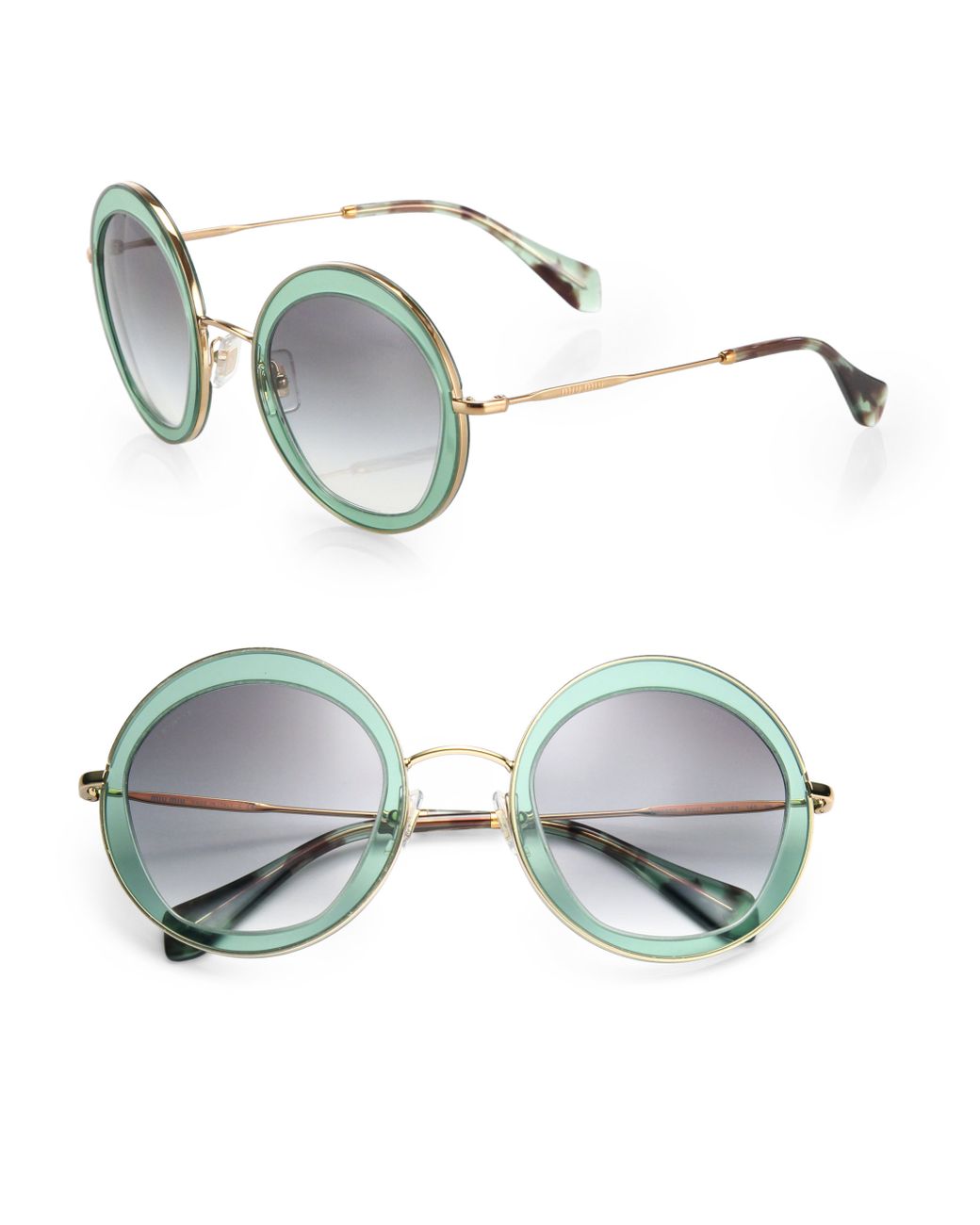 Miu Miu 52mm Round Sunglasses in Green | Lyst