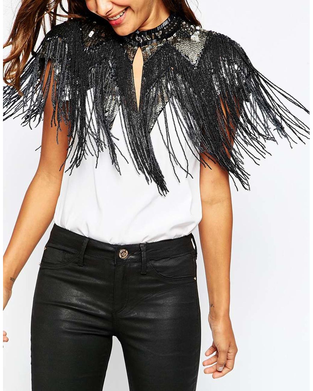 embellished high neck cape