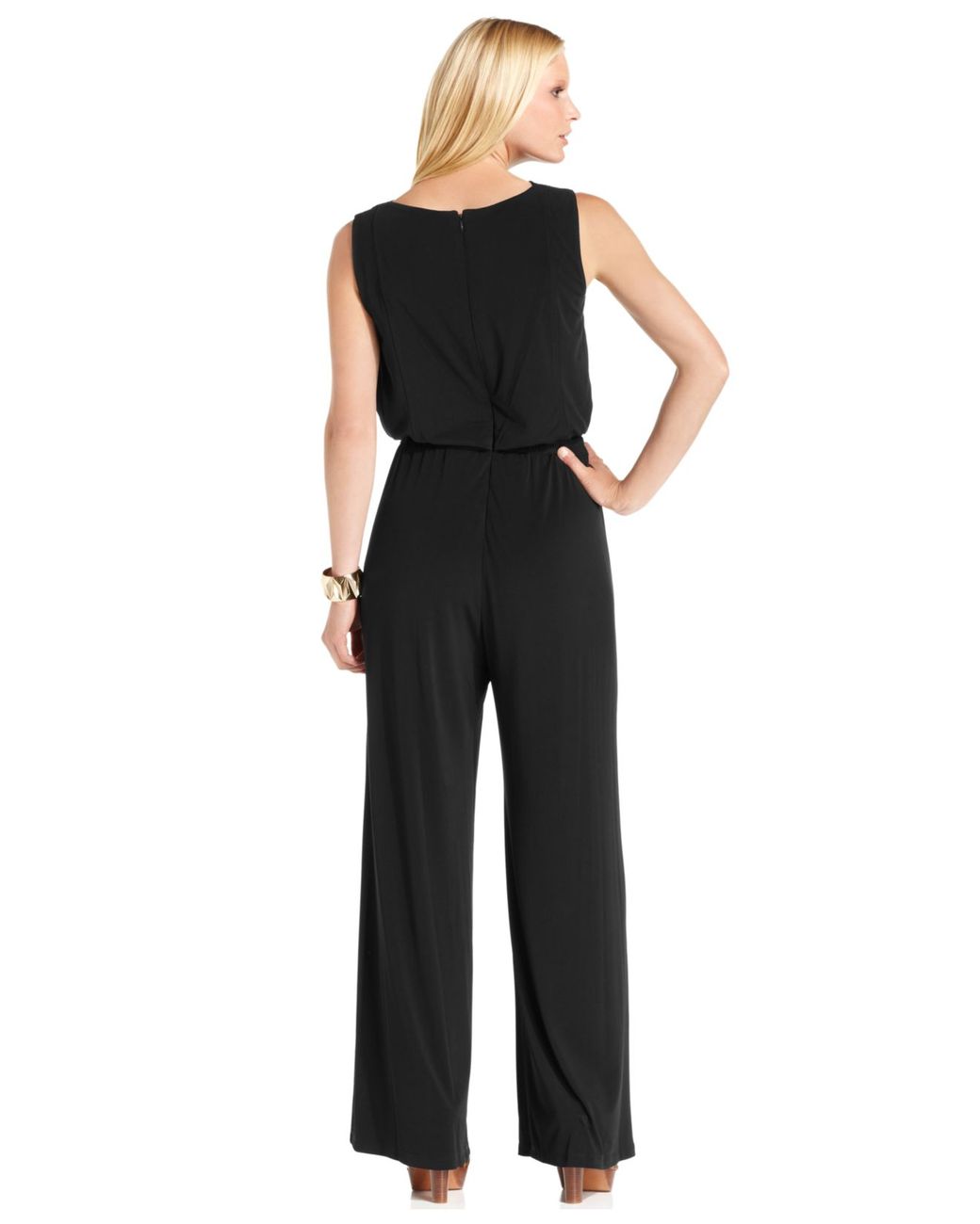 Vince Camuto Women's Black Wide-Leg Cowl-Neck Jumpsuit