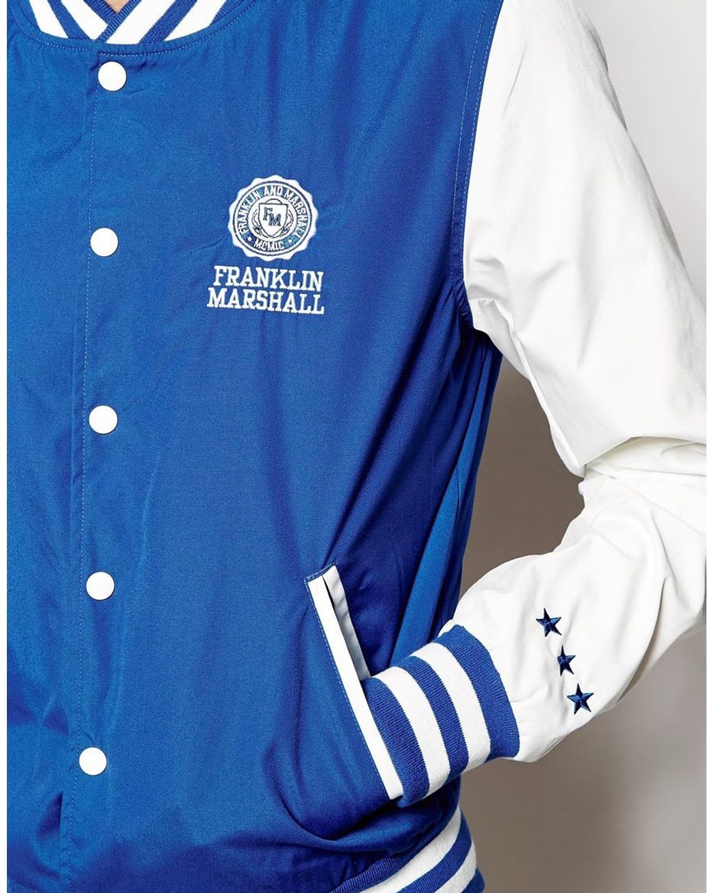 Franklin & Marshall Mens Baseball Jacket Leather Wool Navy Blue Medium New 