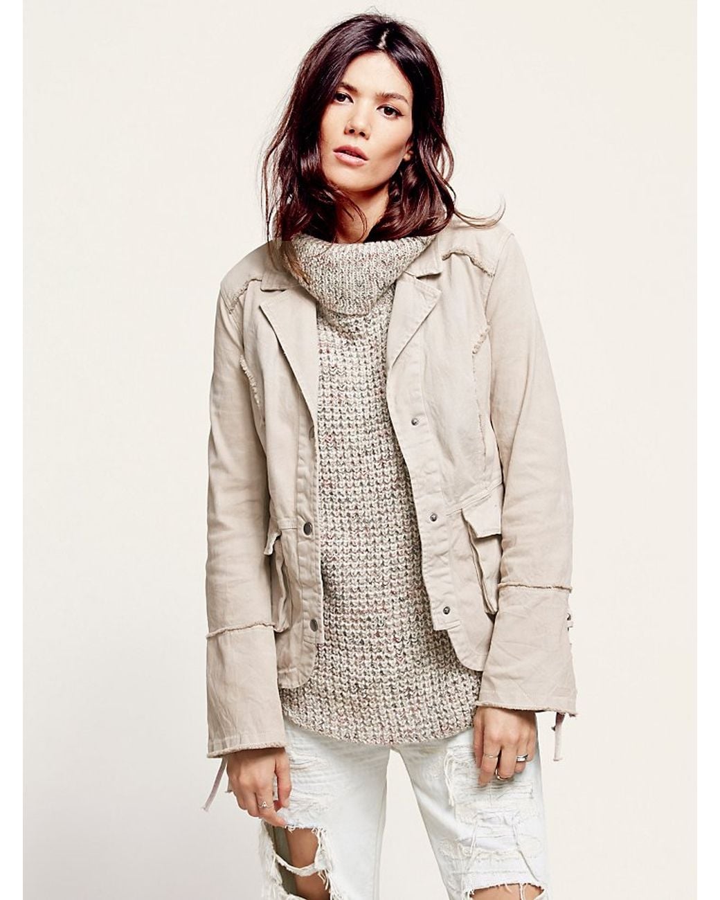 Womens Military Ruffle Twill Jacket 