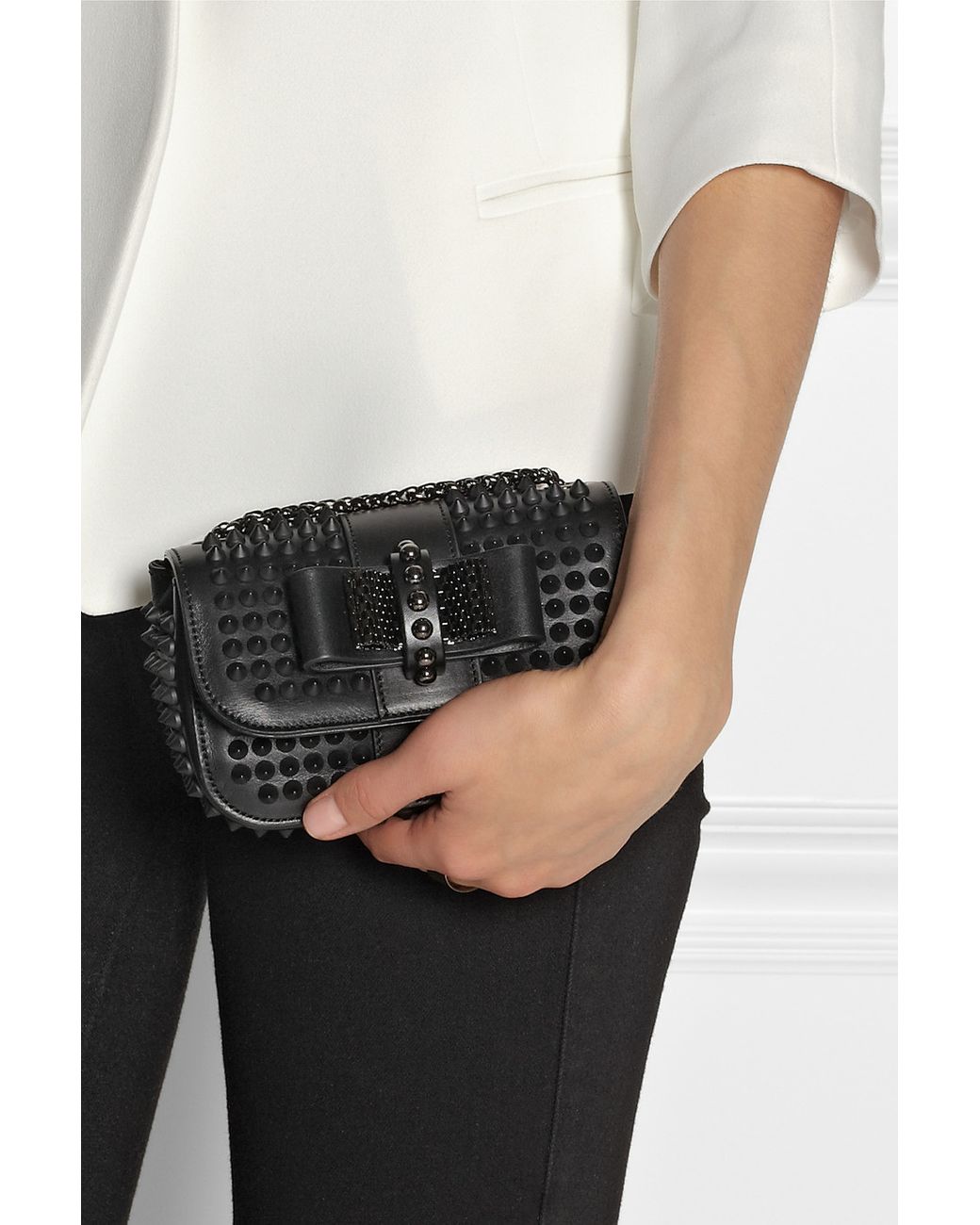 Christian Louboutin Sweety Charity Mini Spiked Leather Shoulder Bag in  Black | Lyst