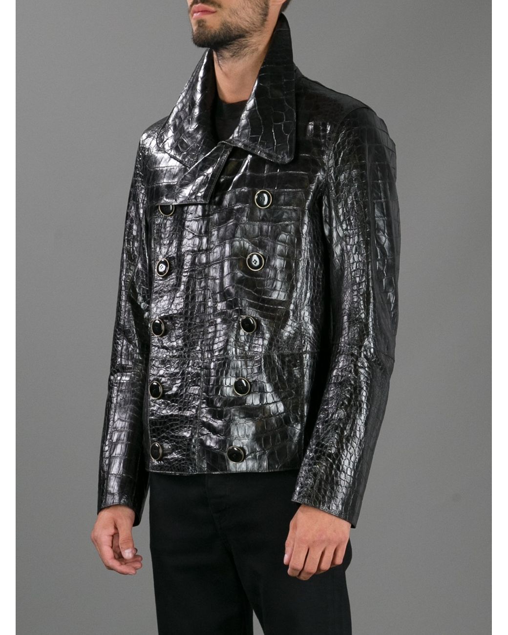 Giorgio Armani Alligator Leather Buttoned Jacket in Black for Men | Lyst