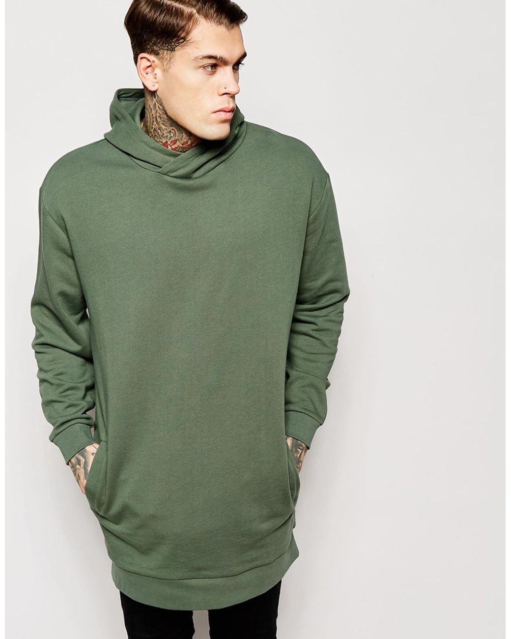 ASOS Super Longline Oversized Hoodie With Extreme Hood in Green for Men |  Lyst