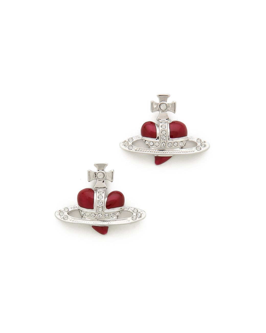 Vivienne Westwood Diamante Heart Earrings - Silver in Red | Lyst