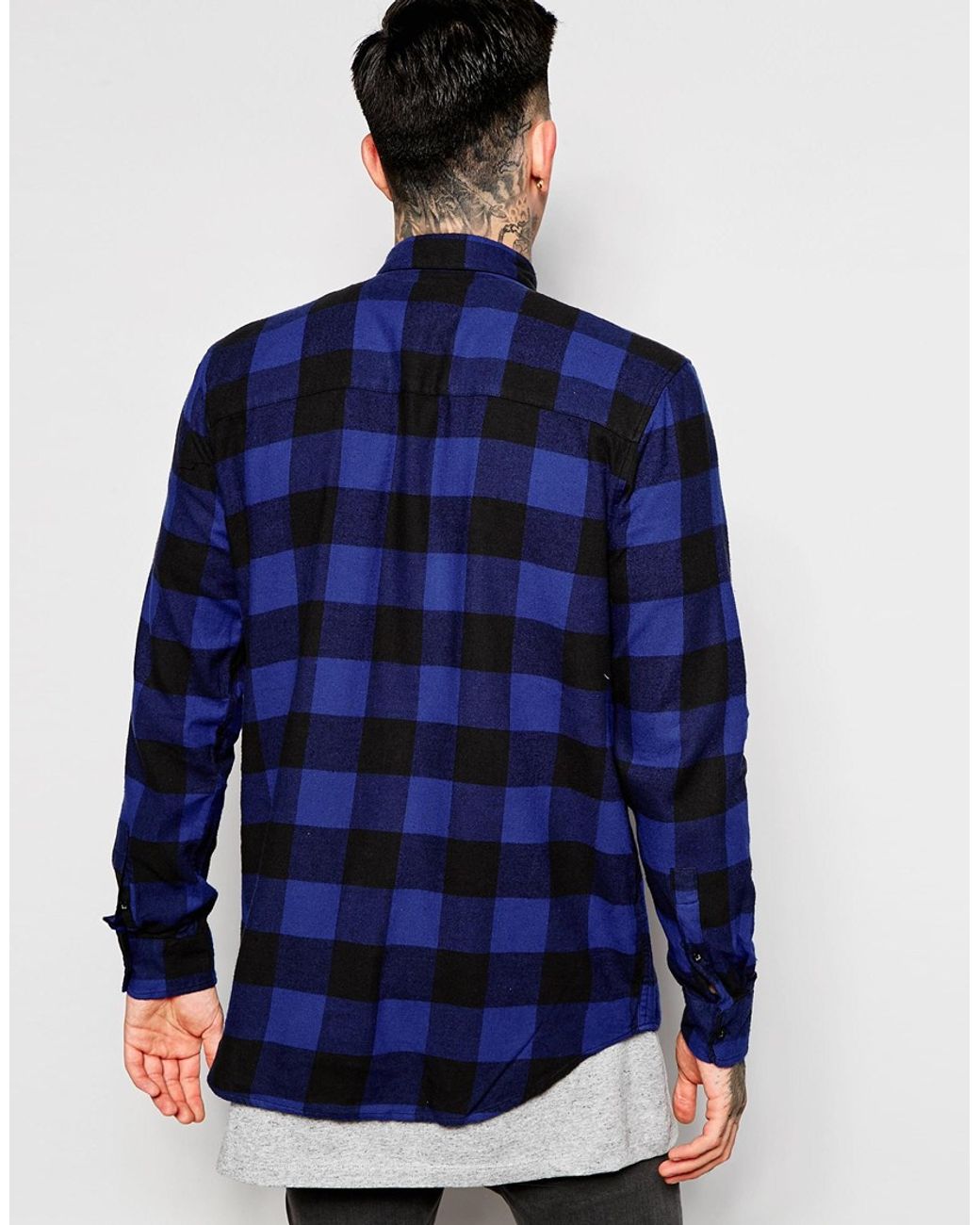 Cheap Monday Shirt Neo Flannel Square Check in Blue for Men | Lyst