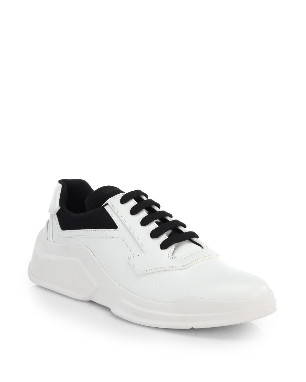 Prada Men's White Spazzolato Laced Sneakers