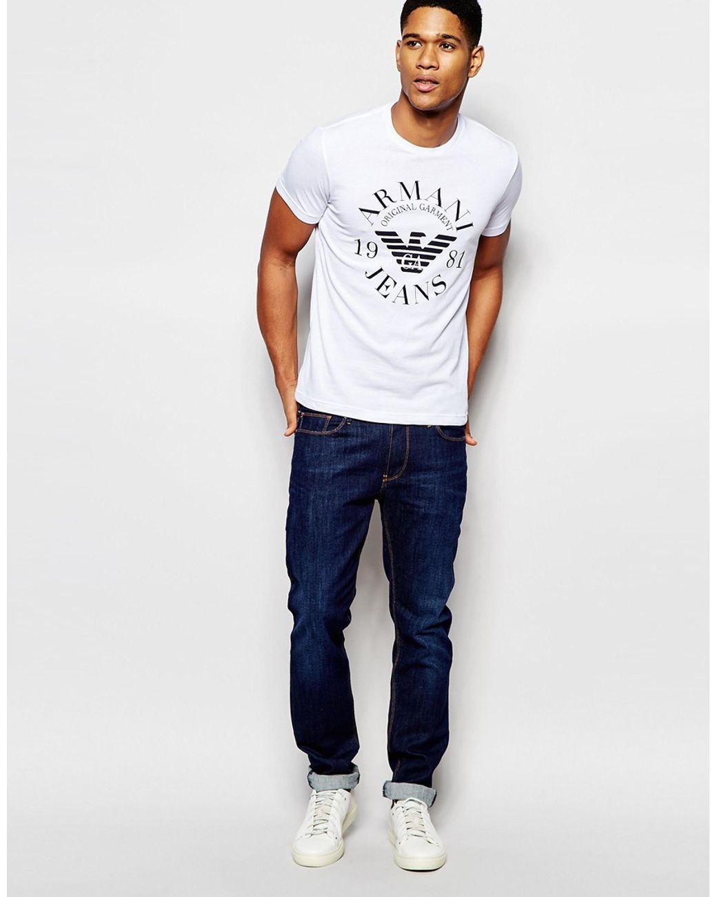 Armani Jeans Rmani Jeans T-shirt With Eagle Logo In Slim Fit in White for  Men | Lyst