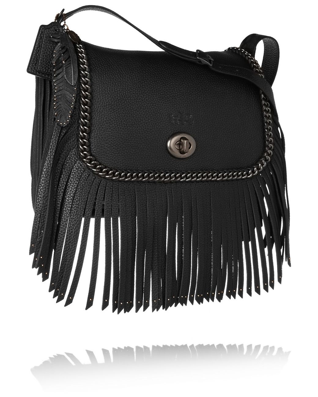 COACH Dakota Fringed Texturedleather Shoulder Bag in Black | Lyst