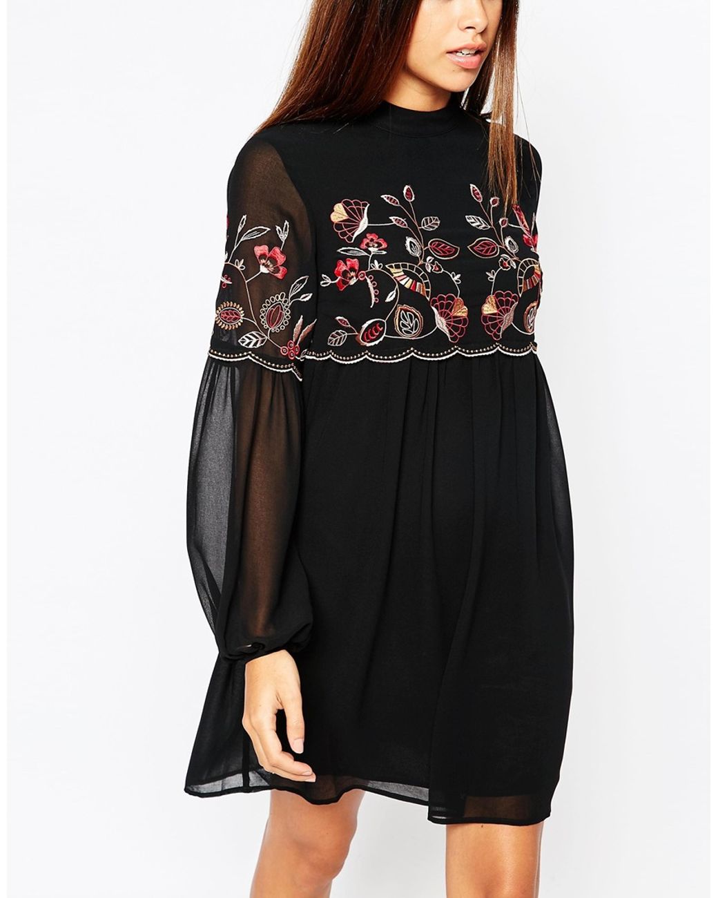 Lace up back embroidered smock dress 2025