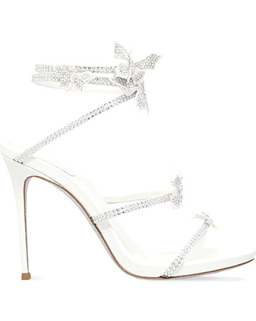 Rene Caovilla Butterfly Wrap 105 Leather Heeled Sandals in White | Lyst