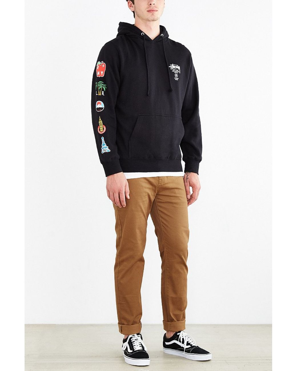 Stussy World Tour Flags Pullover Hoodie Sweatshirt in Black for Men | Lyst