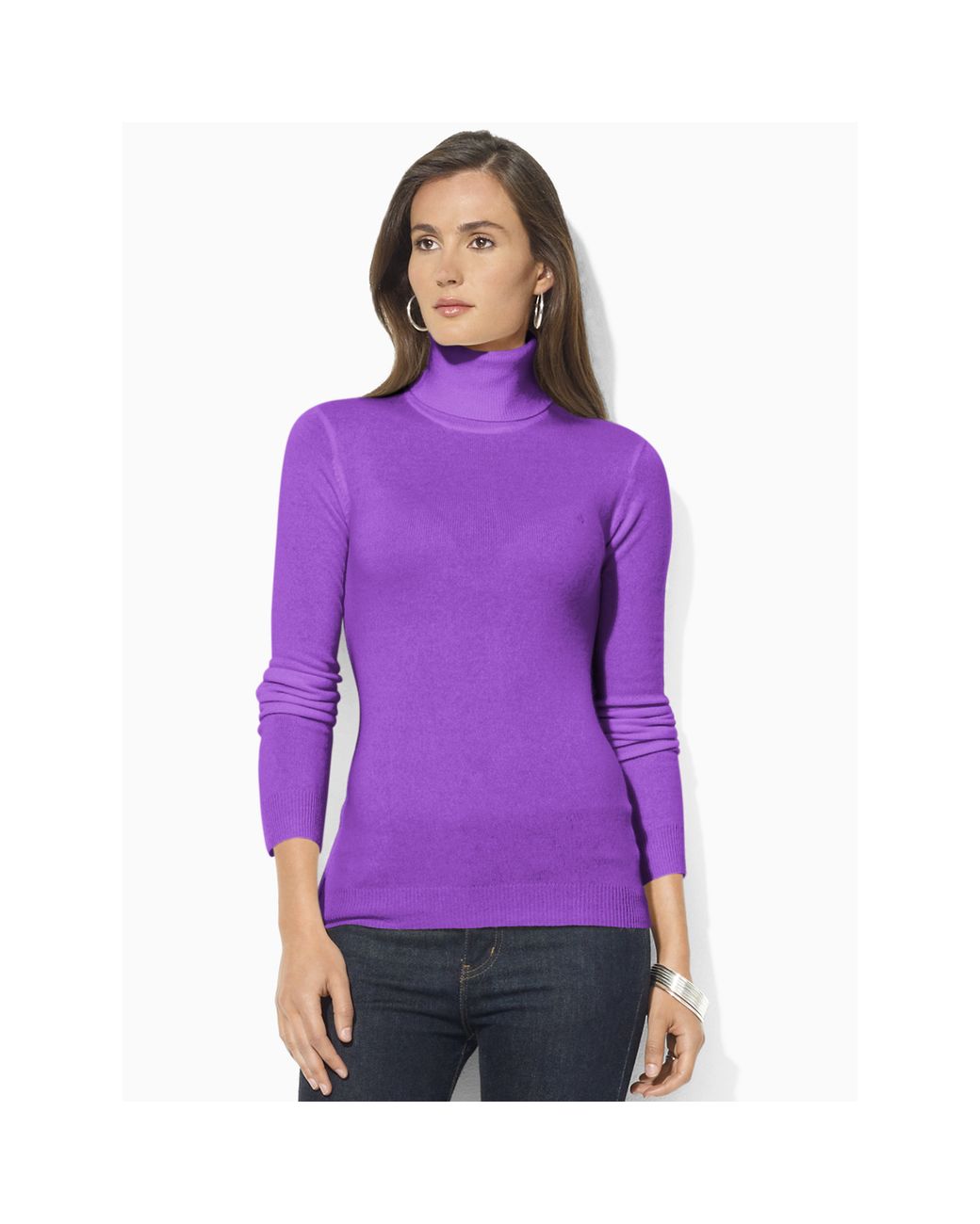 Ralph Lauren Silk-cotton Turtleneck Sweater in Purple | Lyst