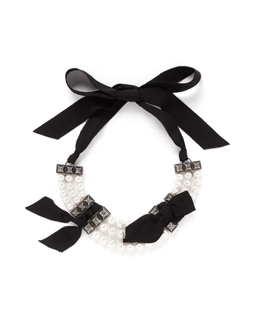 Lanvin Faux Pearl Grosgrain Ribbon Choker Necklace in White | Lyst